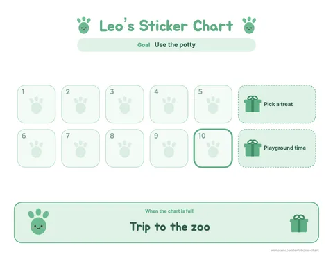 10-square reward sticker chart printable example (Dino feet theme)
