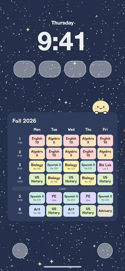 Class schedule lock screen wallpaper at Android phone size in the night sky theme